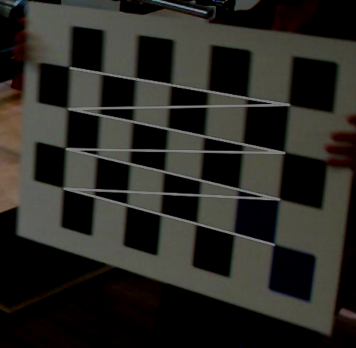 Chessboard was detected, but the blue corner could not be determined in this particular frame from this particular camera view.